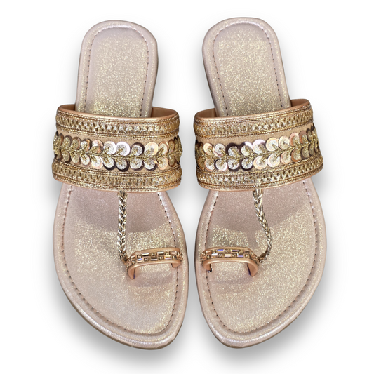 Rose-Gold Sequin Fancy Chappal