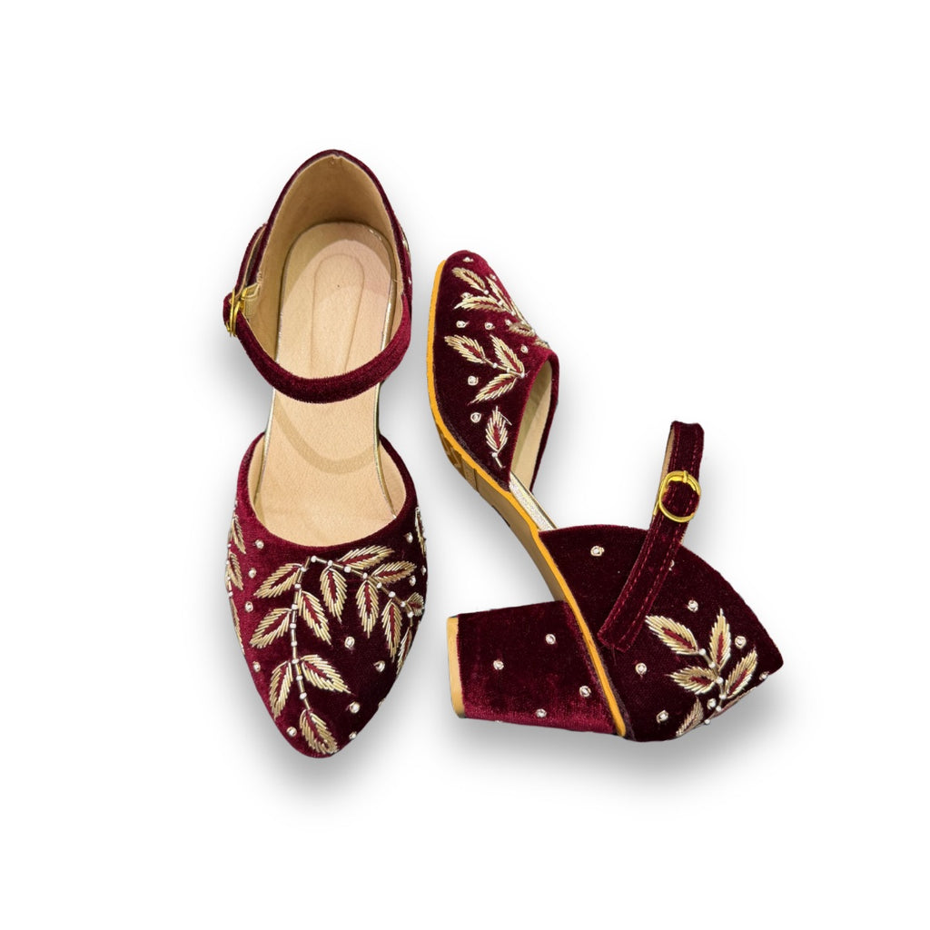 FANCY BLOCK HEEL - MEHROON