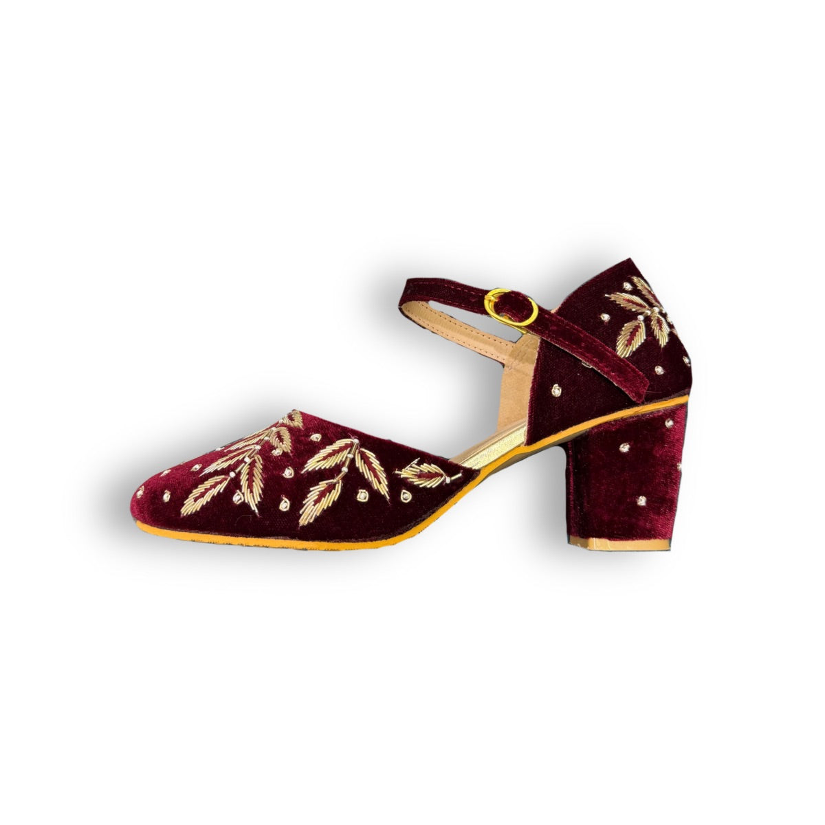 FANCY BLOCK HEEL - MEHROON