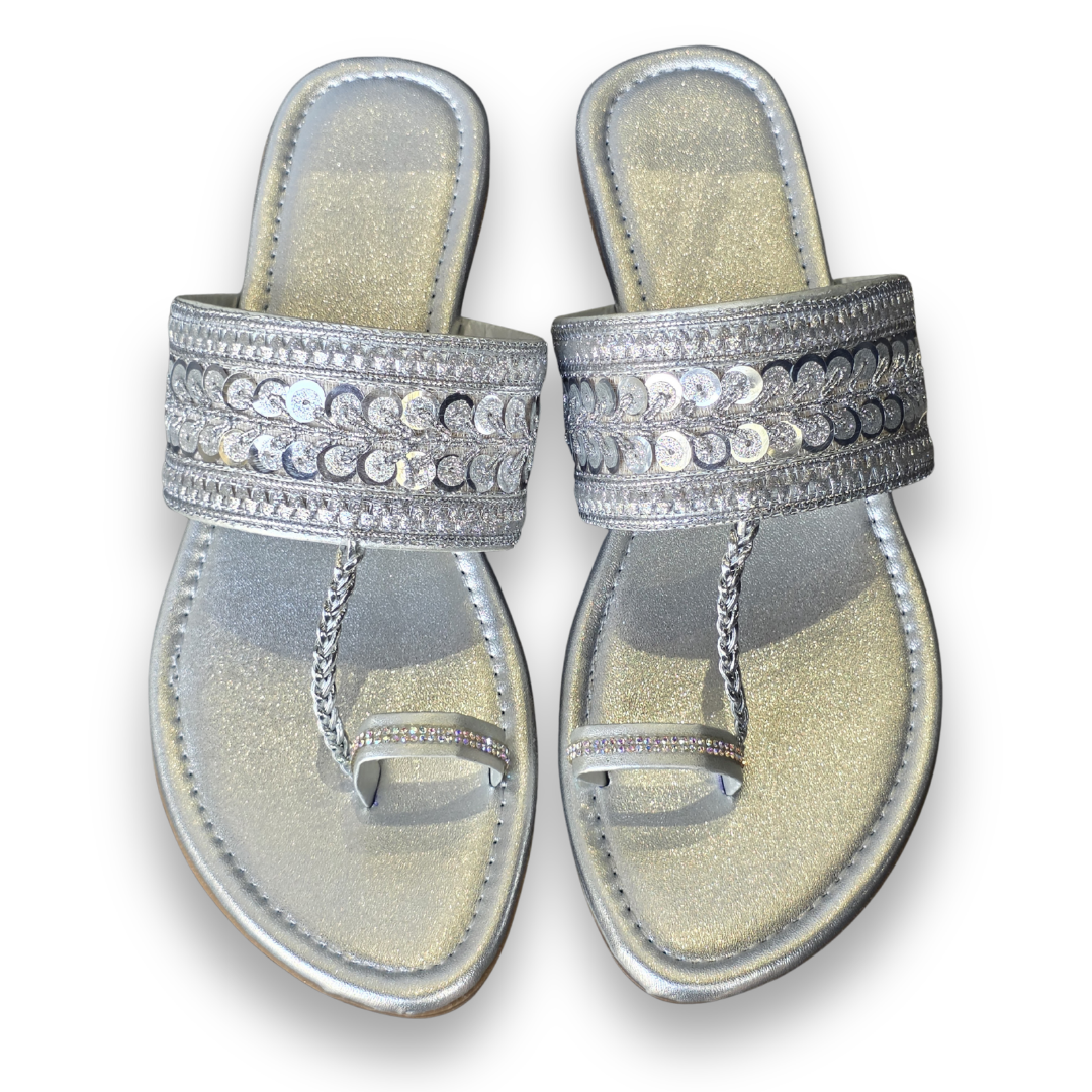 Silver Sequin Fancy Chappal