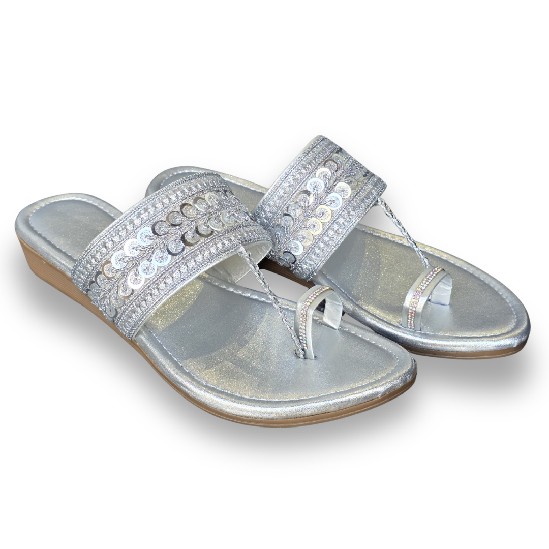 Silver Sequin Fancy Chappal